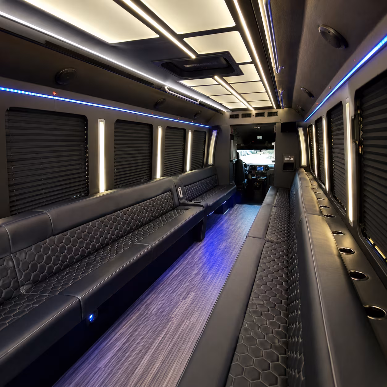 Passenger watching the Lubbock scenery during a regional party bus road trip